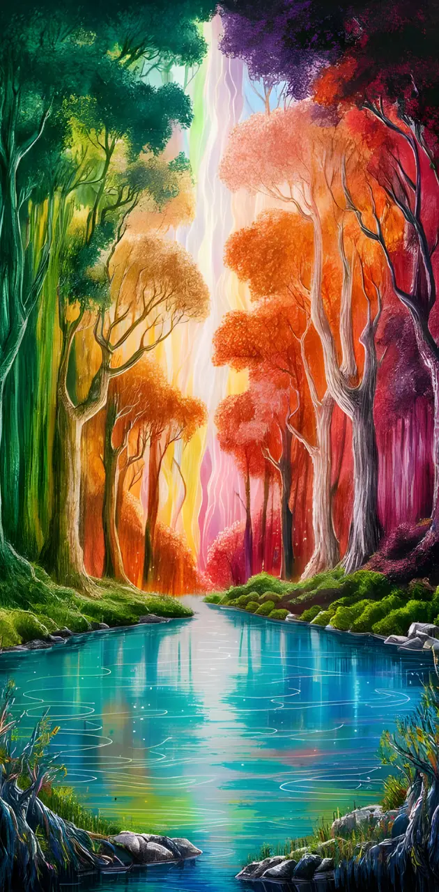 colorful forest and water pool