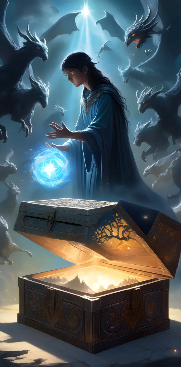 a wizard opening up Pandora's Box