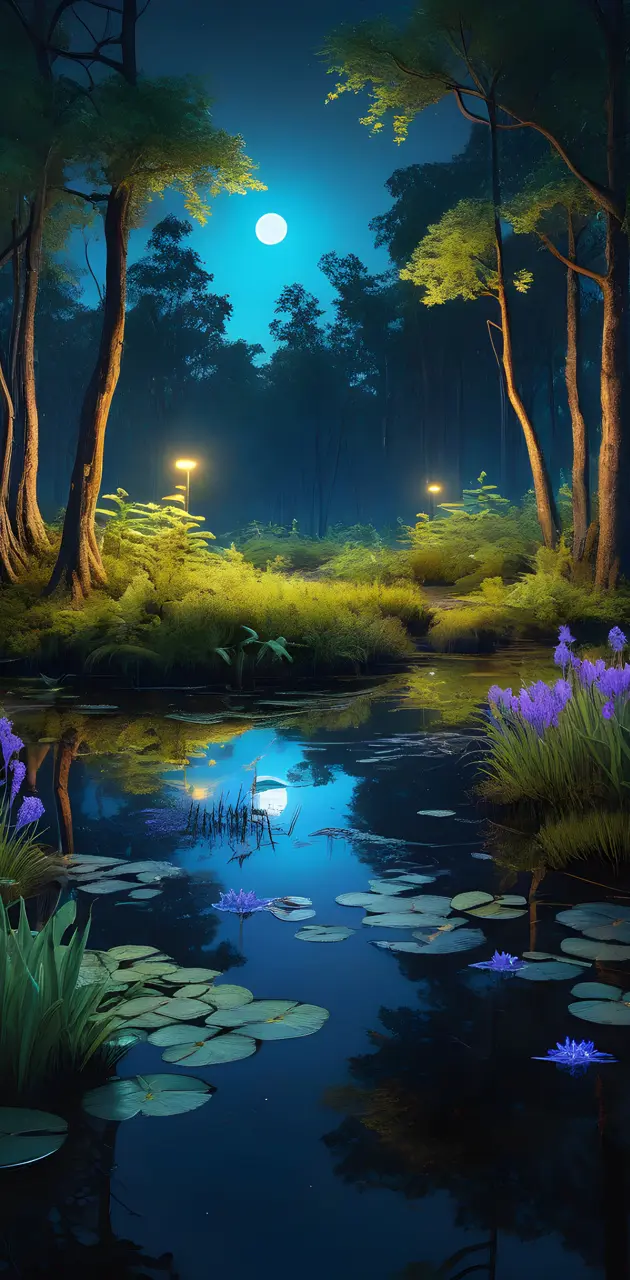 Bioluminescent Swamp Garden Lunarpunk Park