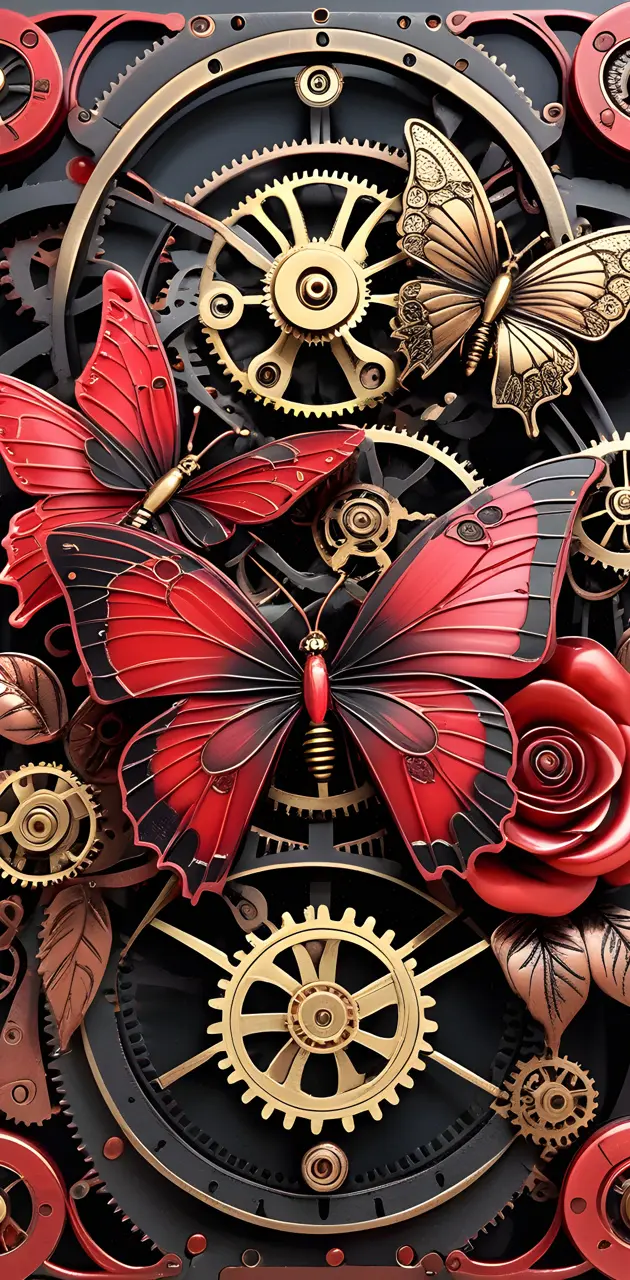 3D Metal Red Butterflies