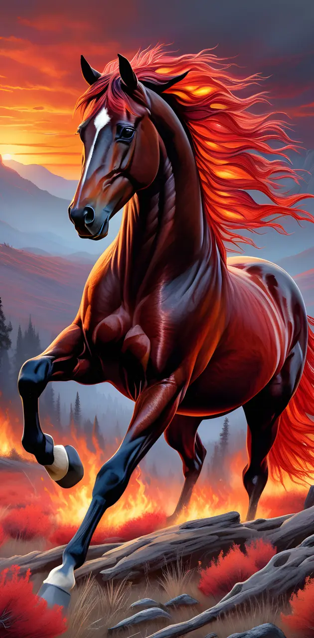 a horse with a red background