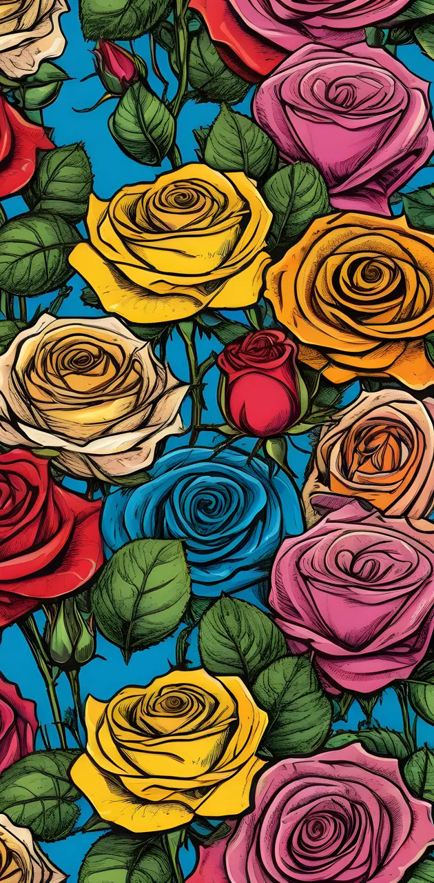 multi colour roses comic feel