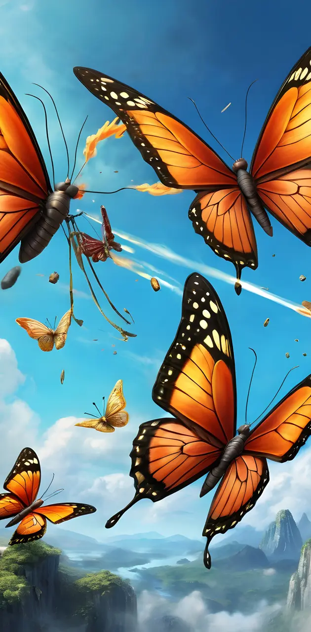 a group of butterflies flying