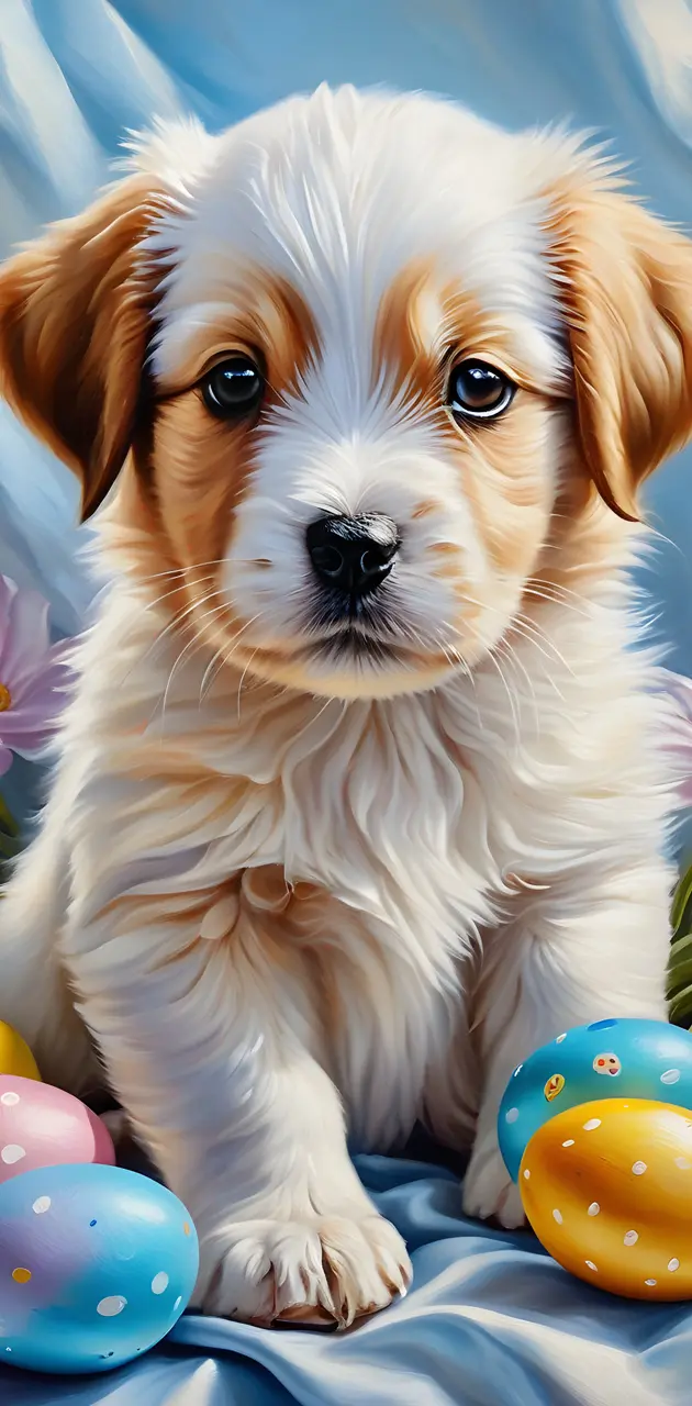 puppy with Easter eggs