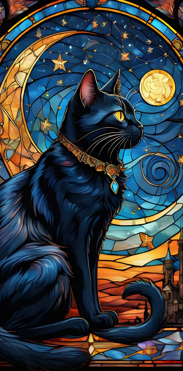 black cat in collar starry