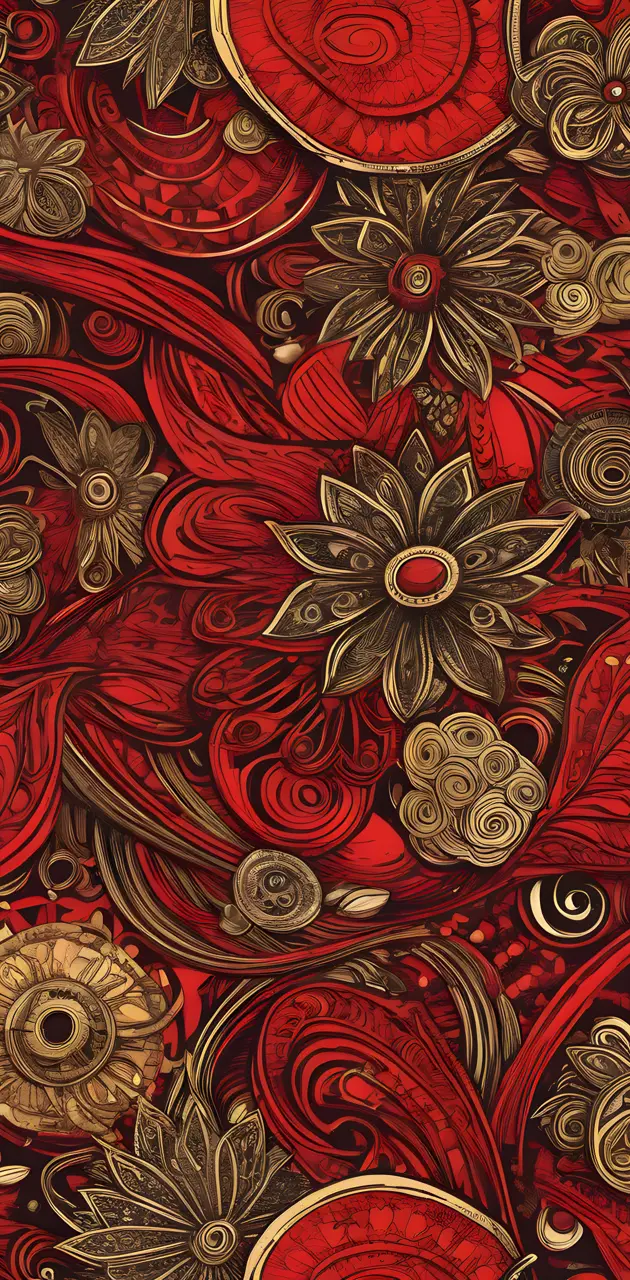 Red & Bronze Flora Wallpaper 1