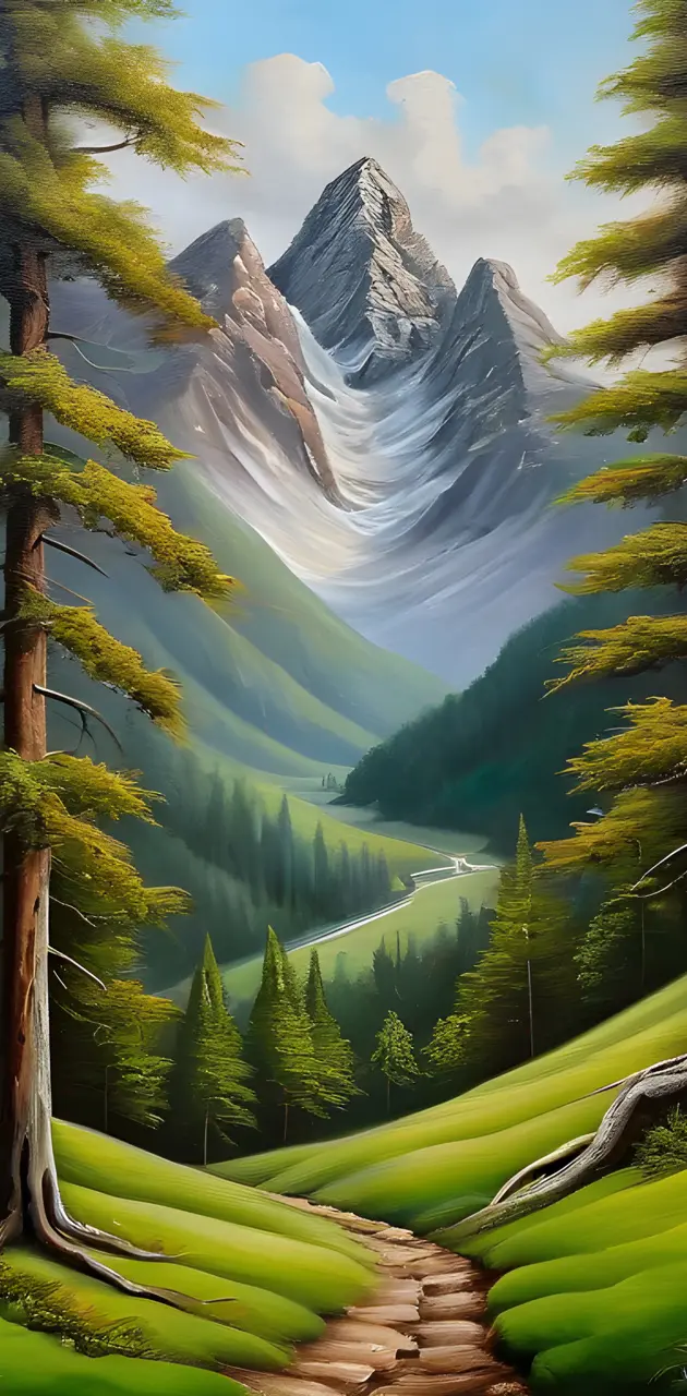 mountain, long trees