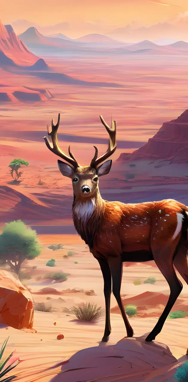 a deer with antlers in a desert