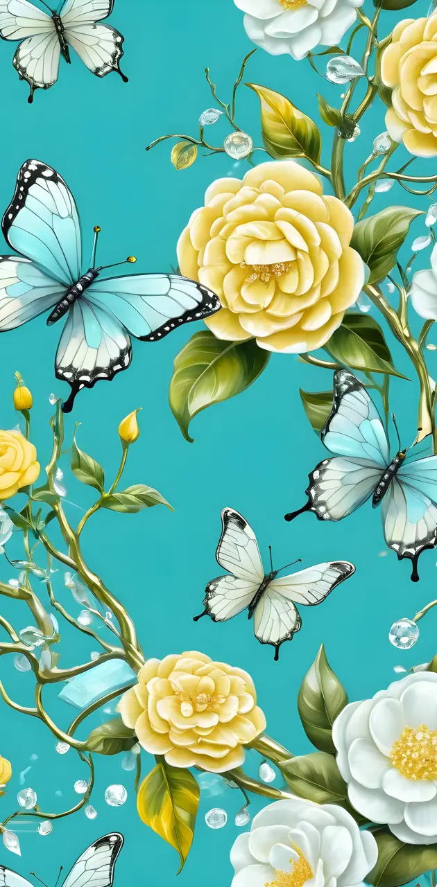 butterflies and camelia flowers