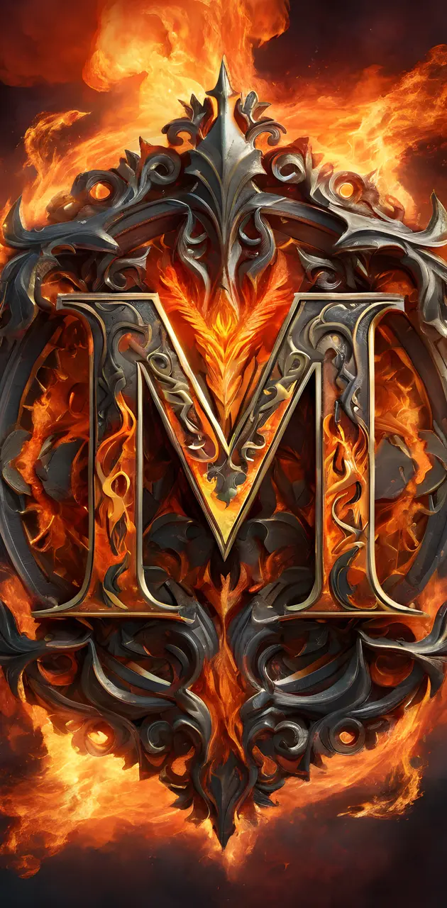 Fiery M with designs