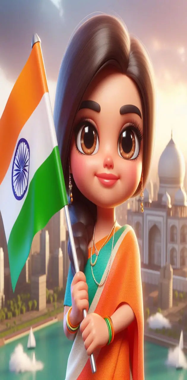 a 3d cartoon indian woman holding the indian flag