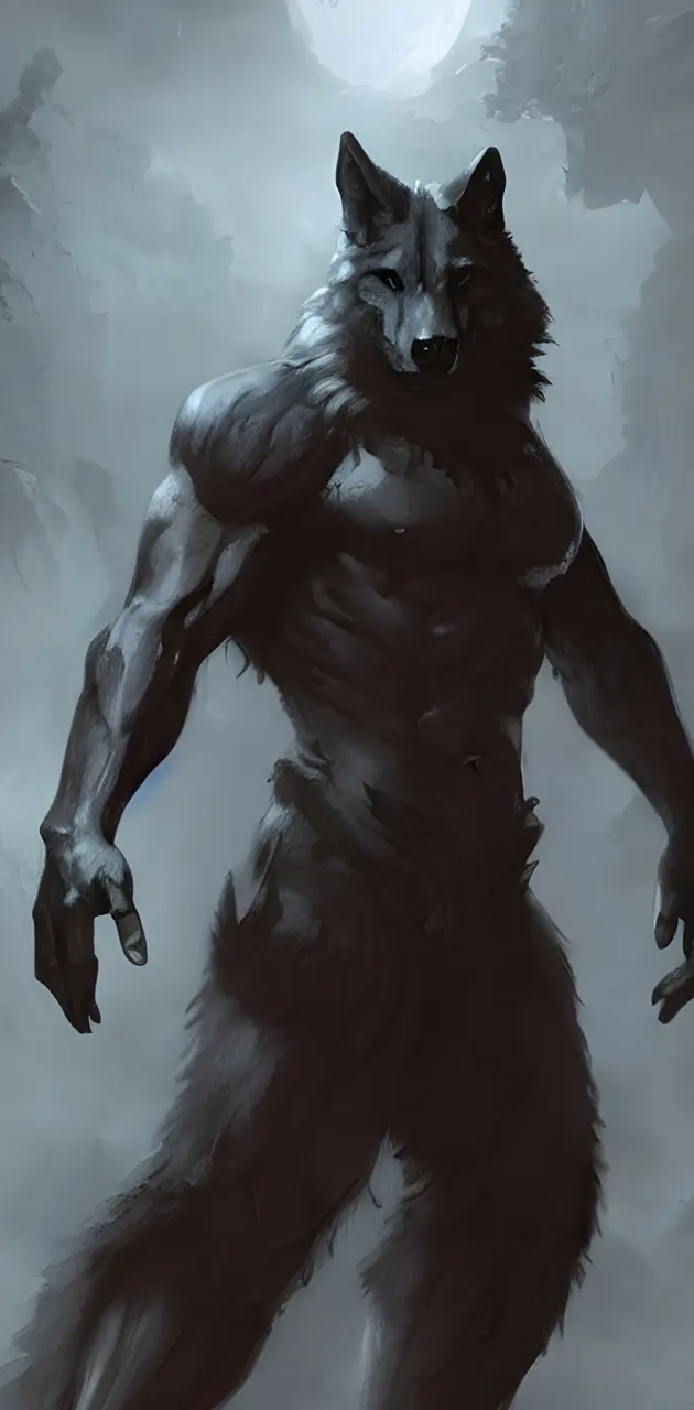 a wolf with a human body