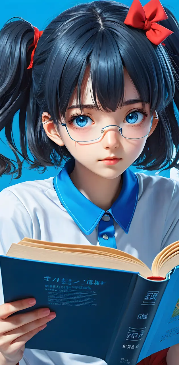 a girl with glasses reading a book