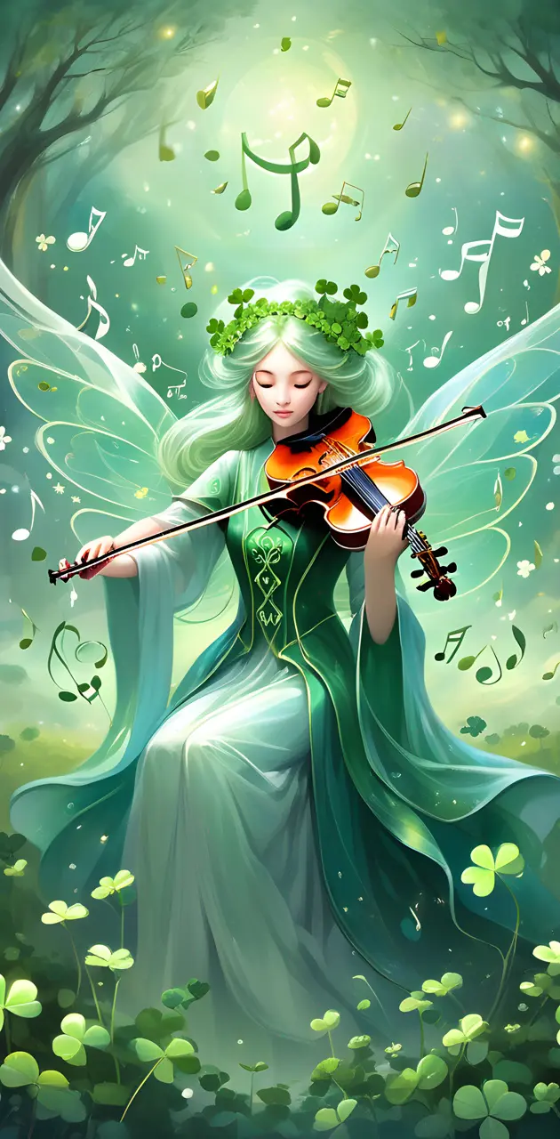 lady in a green dress with a 🎻