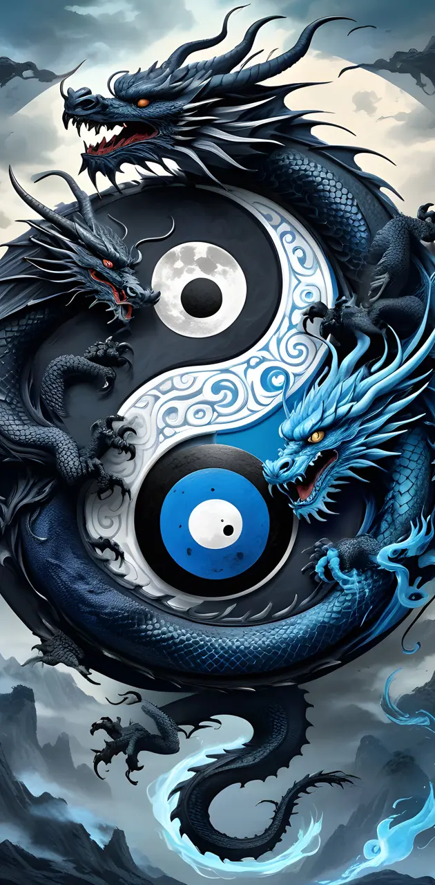 Blue dragon yin yang