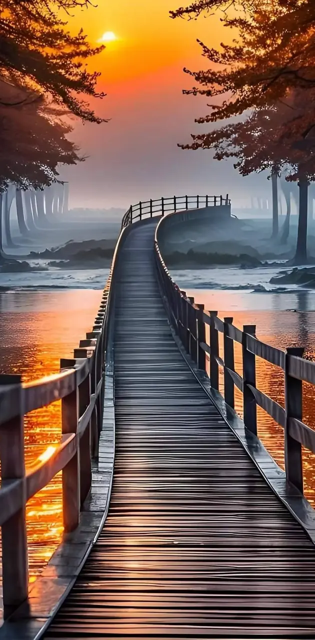 Wooden Bridge and Sunset