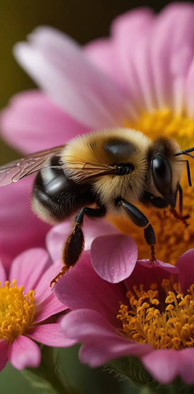 Flower with bee nature wallpaper