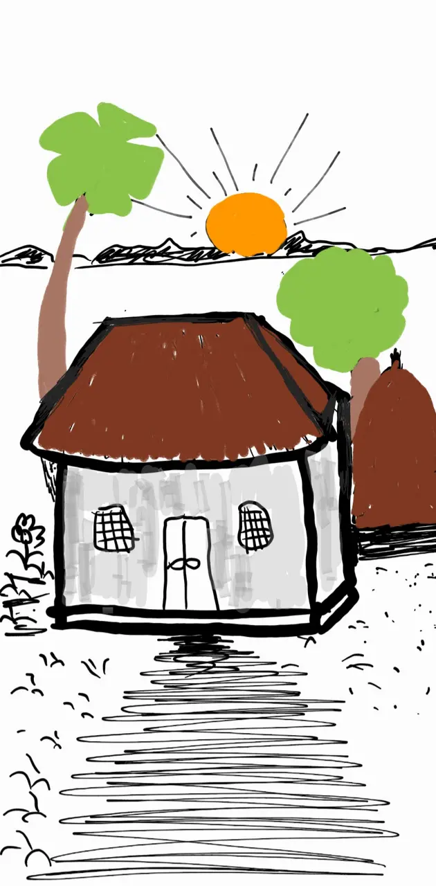 Village house painting by a child