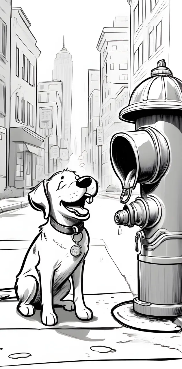 Cute cartoon dog and a fire hydrant