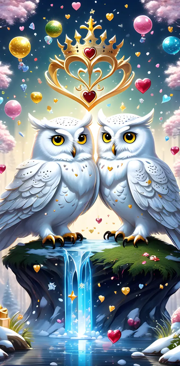 a painting of a couple of owls