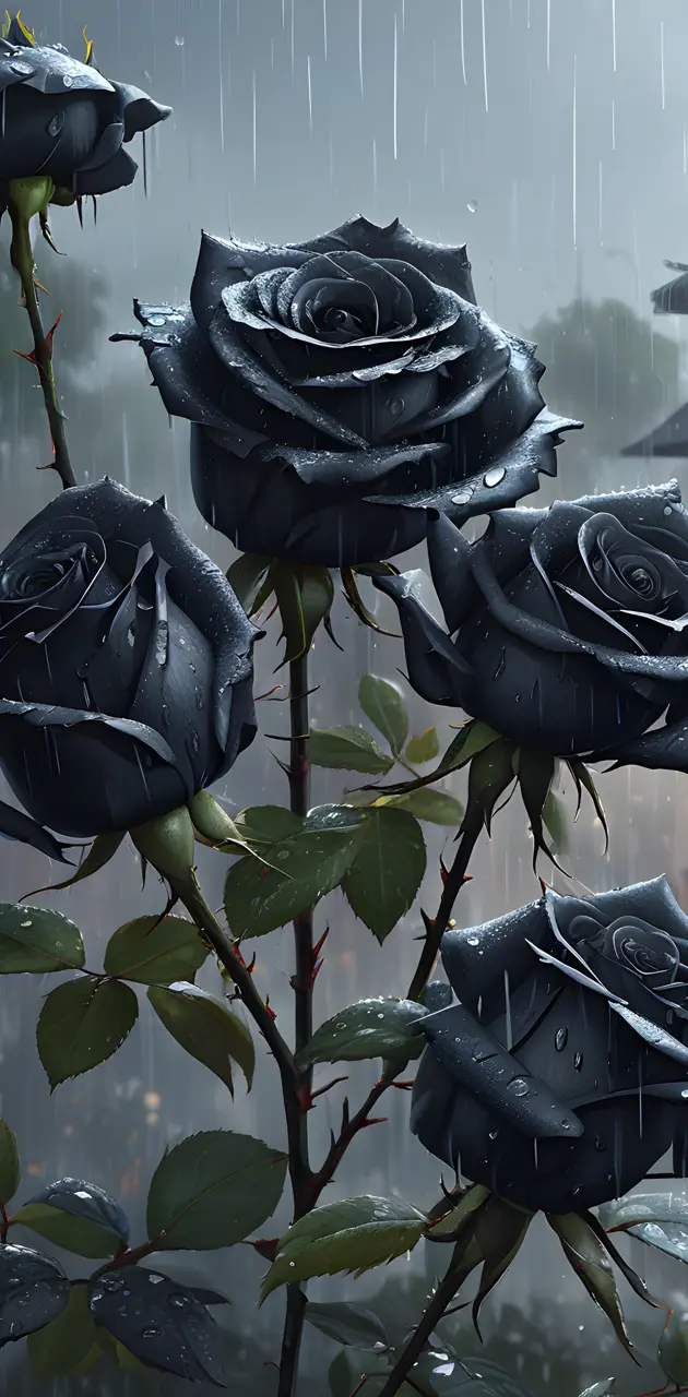 black roses in the rain