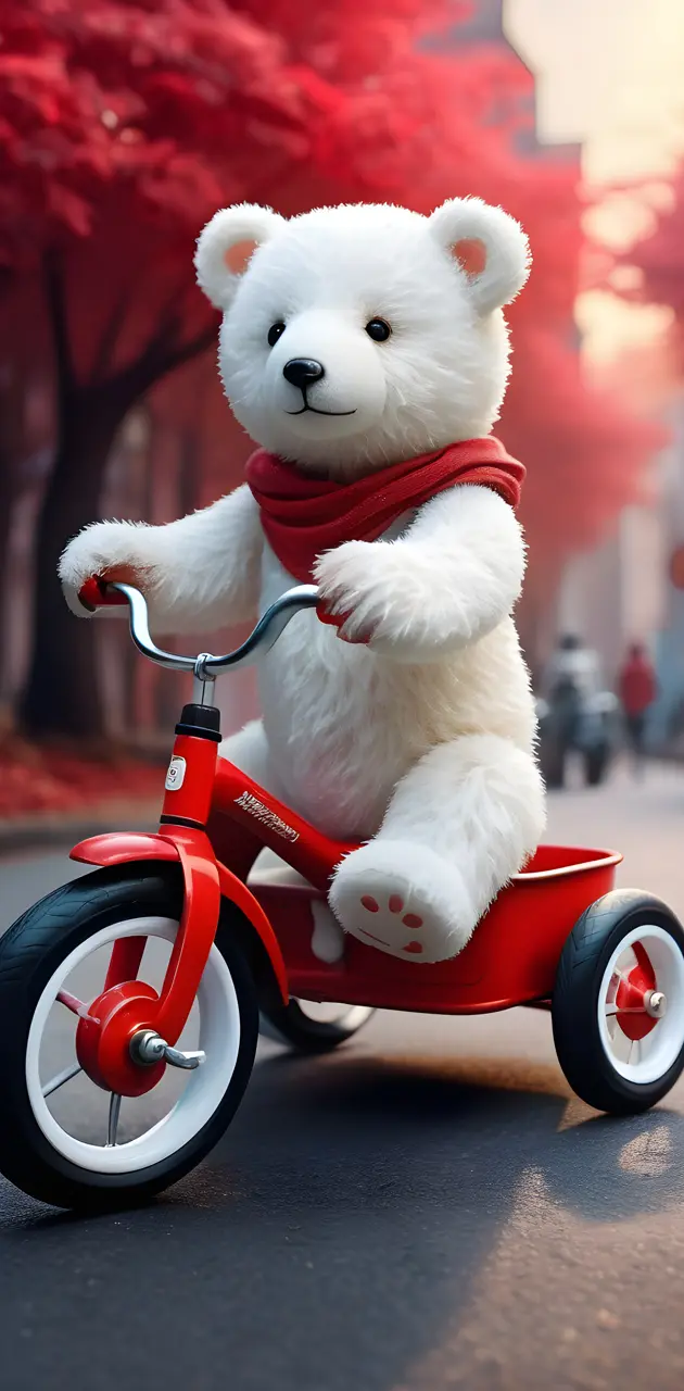 a teddy bear riding a bicycle