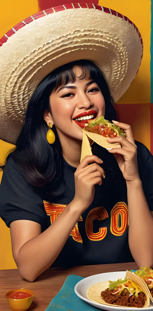 Selena Quintanilla with a taco
