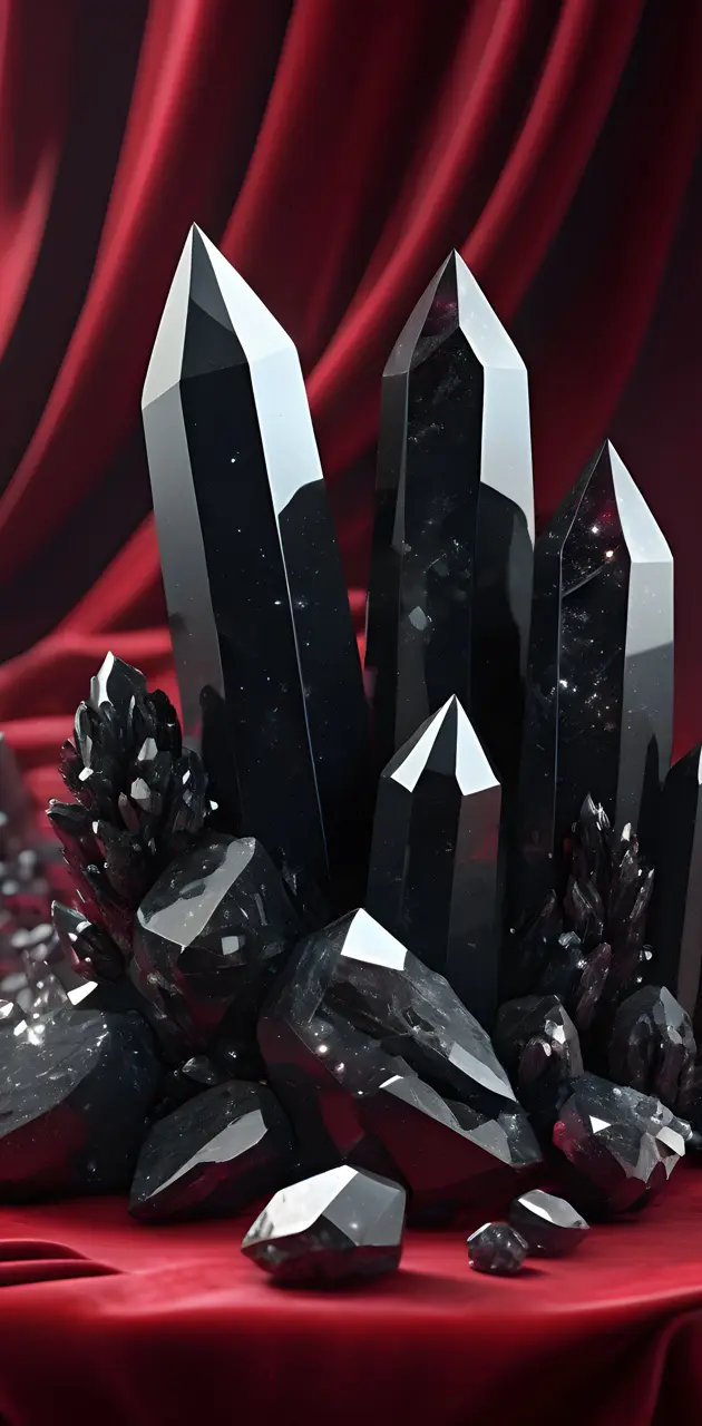 Black Quartz Crystals on Velvet