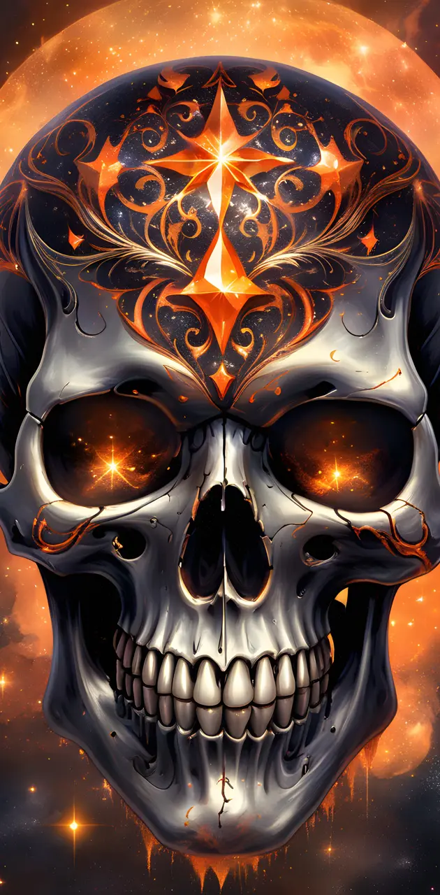 orange and black skull