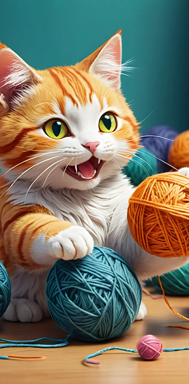 cat playing with a ball of yarn
