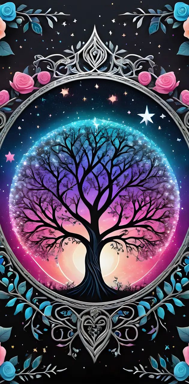 Abstract Tree at Night and Rose Frame