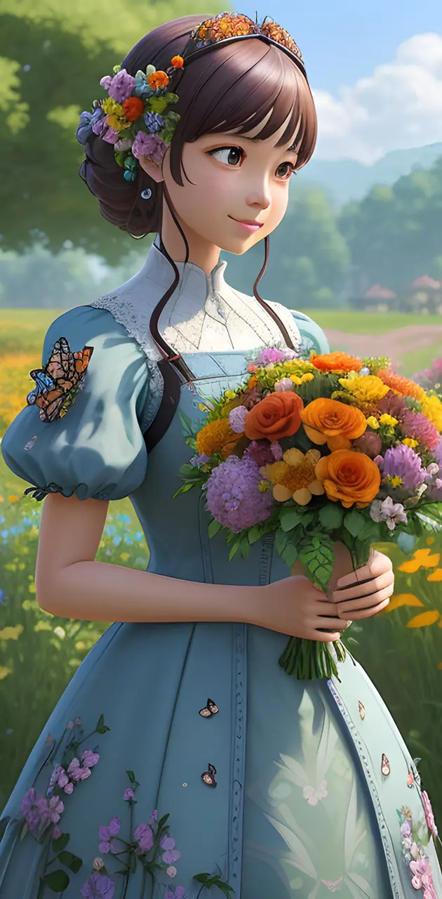 a girl holding flowers