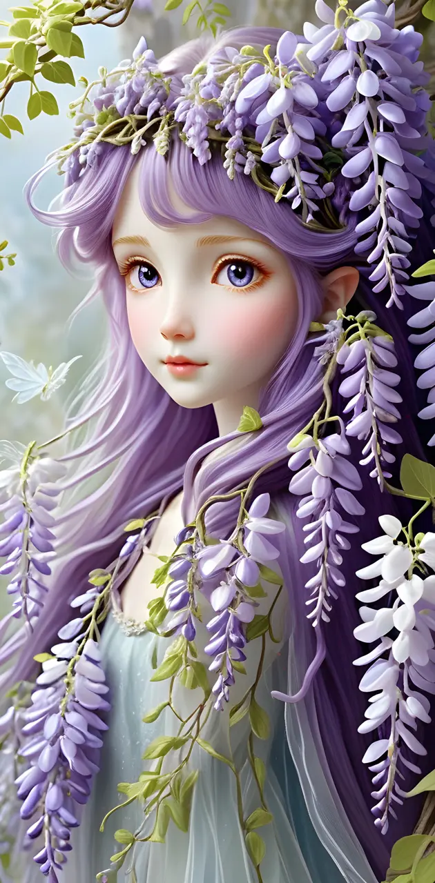 a doll with purple hair