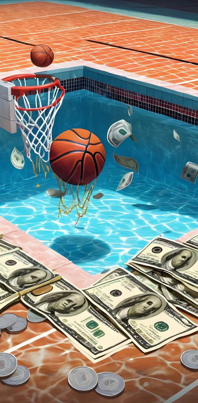 basketball in pool with money