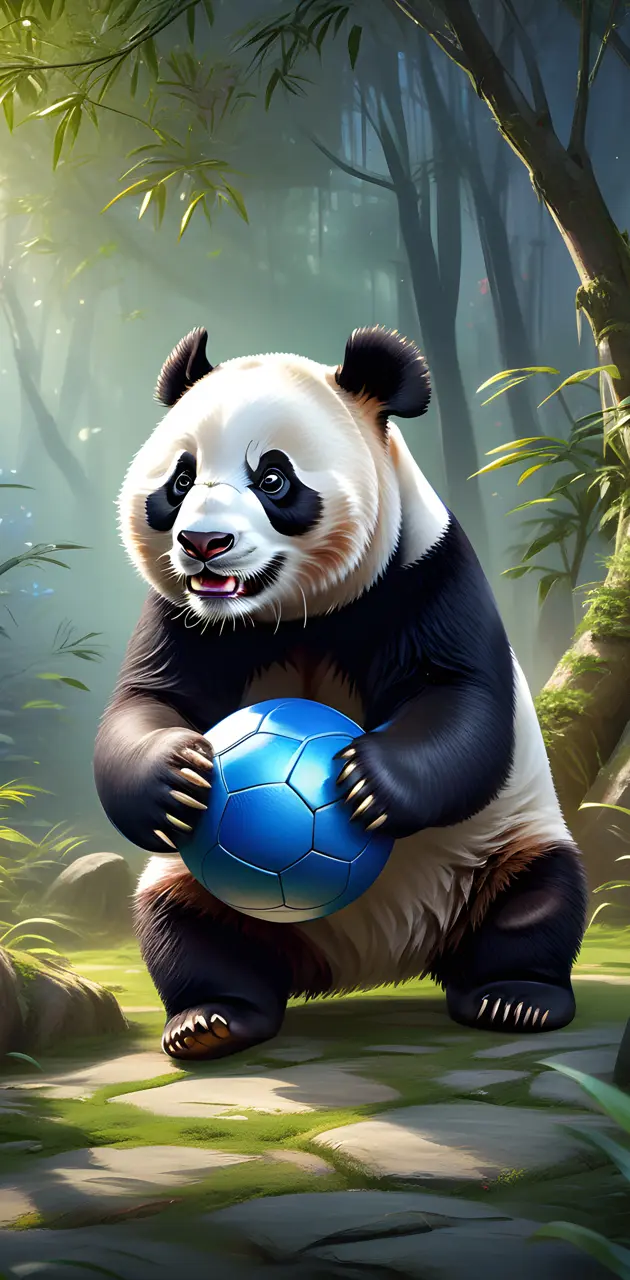 panda with a soccer ball.