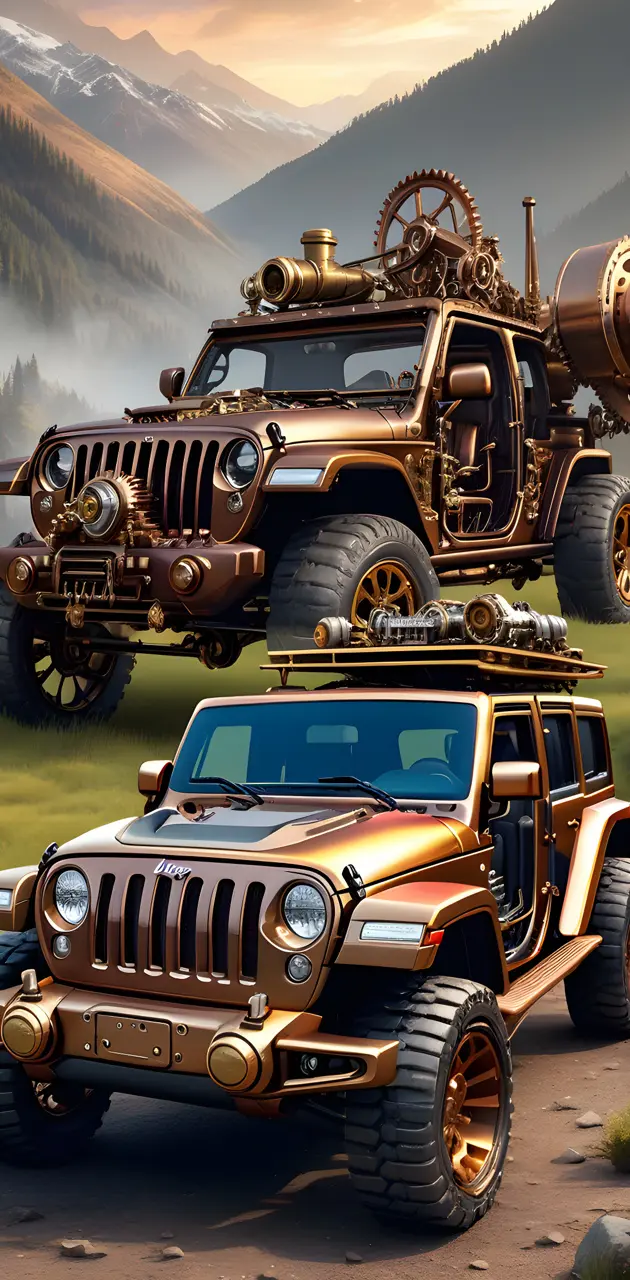 gold jeep steampunk
