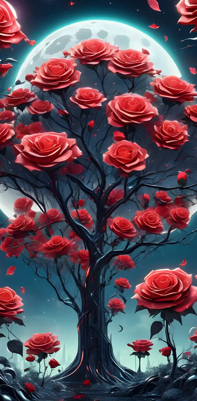 Rose tree bloom moon