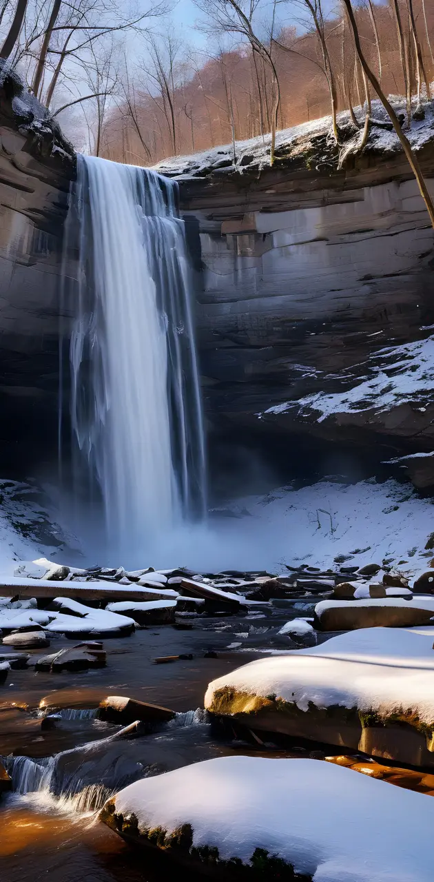 a waterfall in a snowy place in Ohio