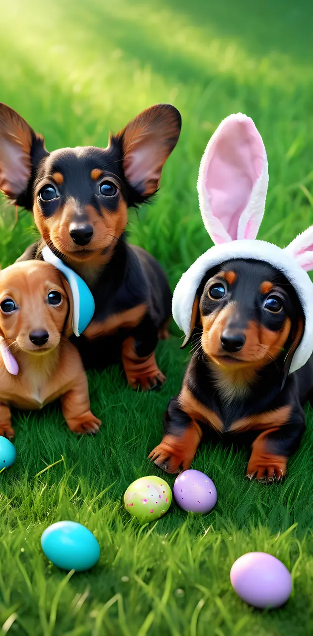 3 Baby dachshund play together