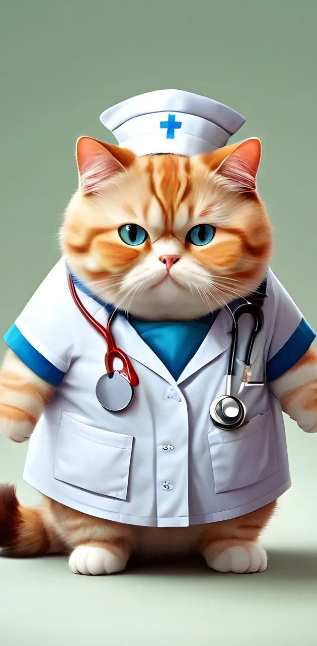 cute chubby doctor cat
