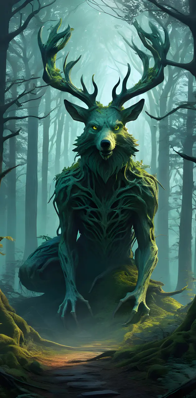 a wolf in a forest