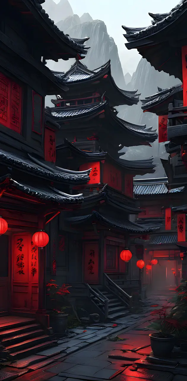 Black and red Korean town