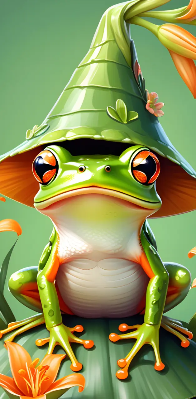Frog Wearing Lily Hat