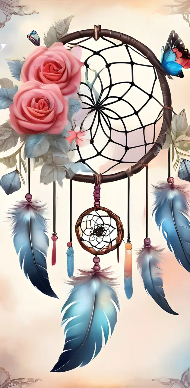Dream catcher with beautiful roses and butterflies