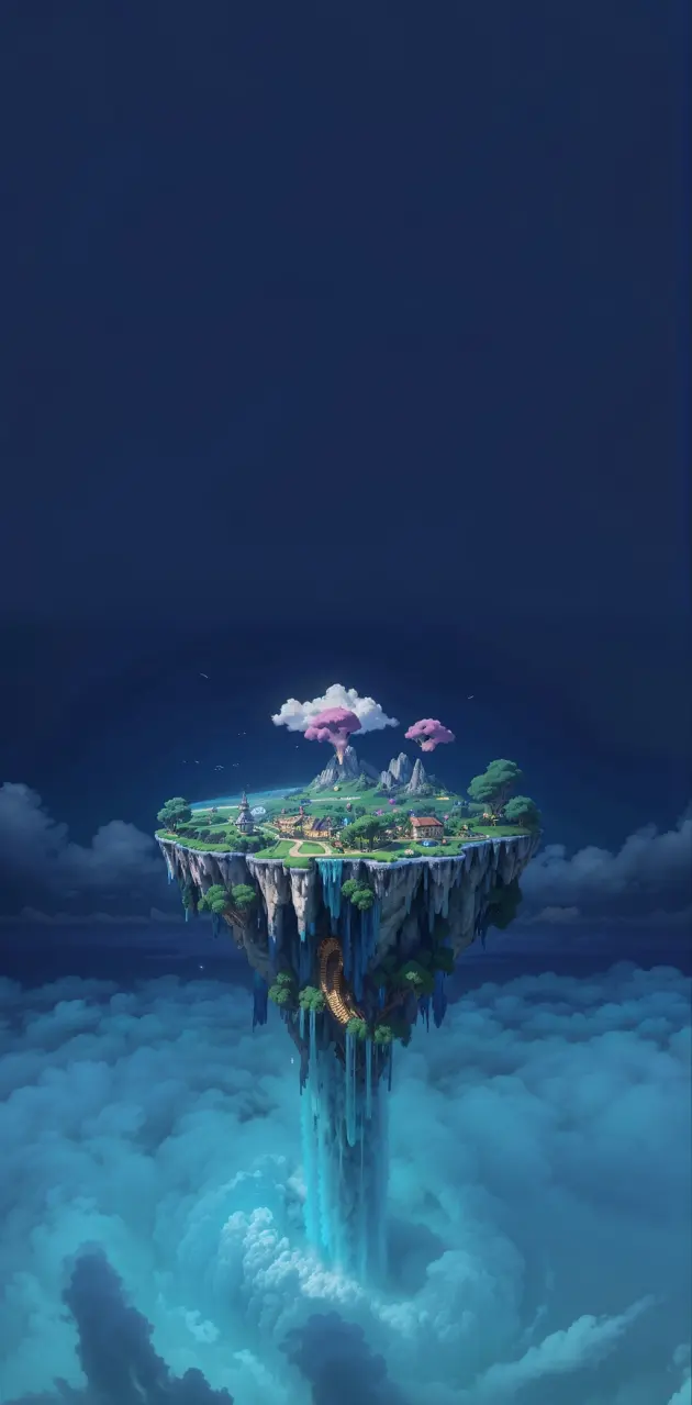 Pixel island above clouds 