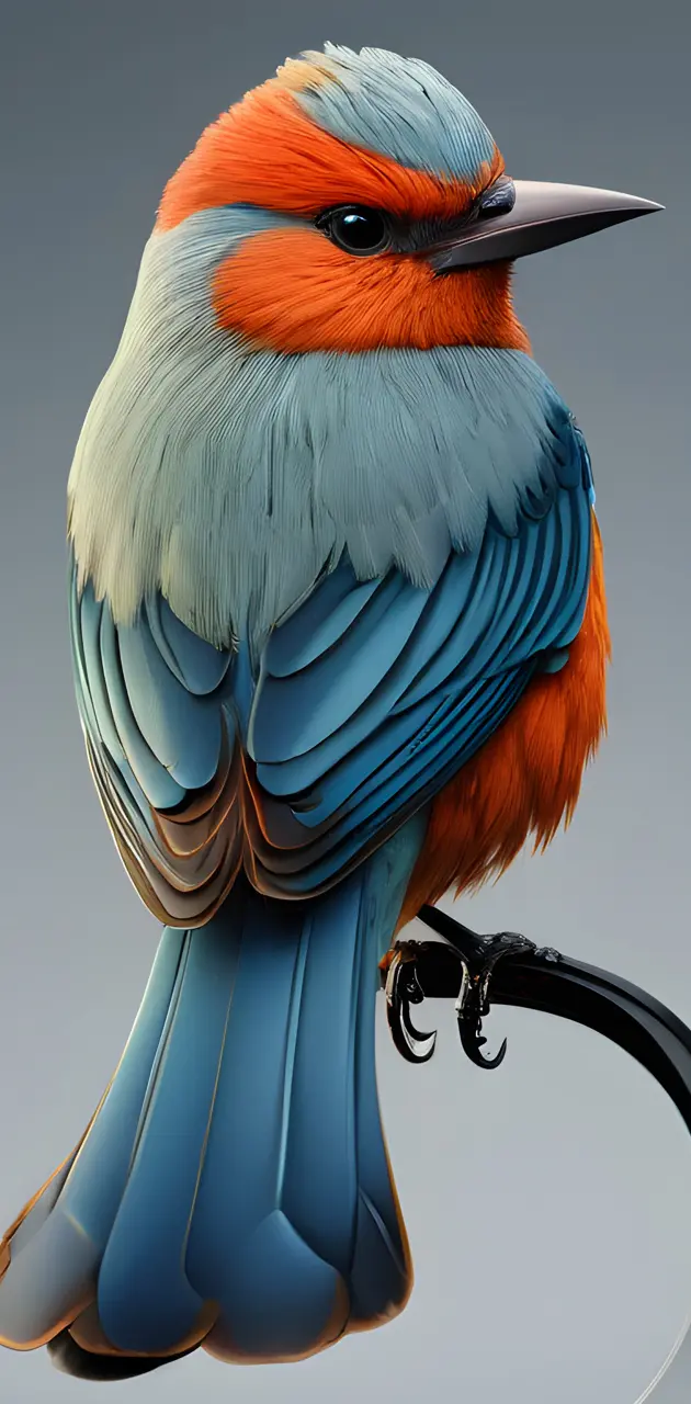 a colorful bird on a blue and white handle