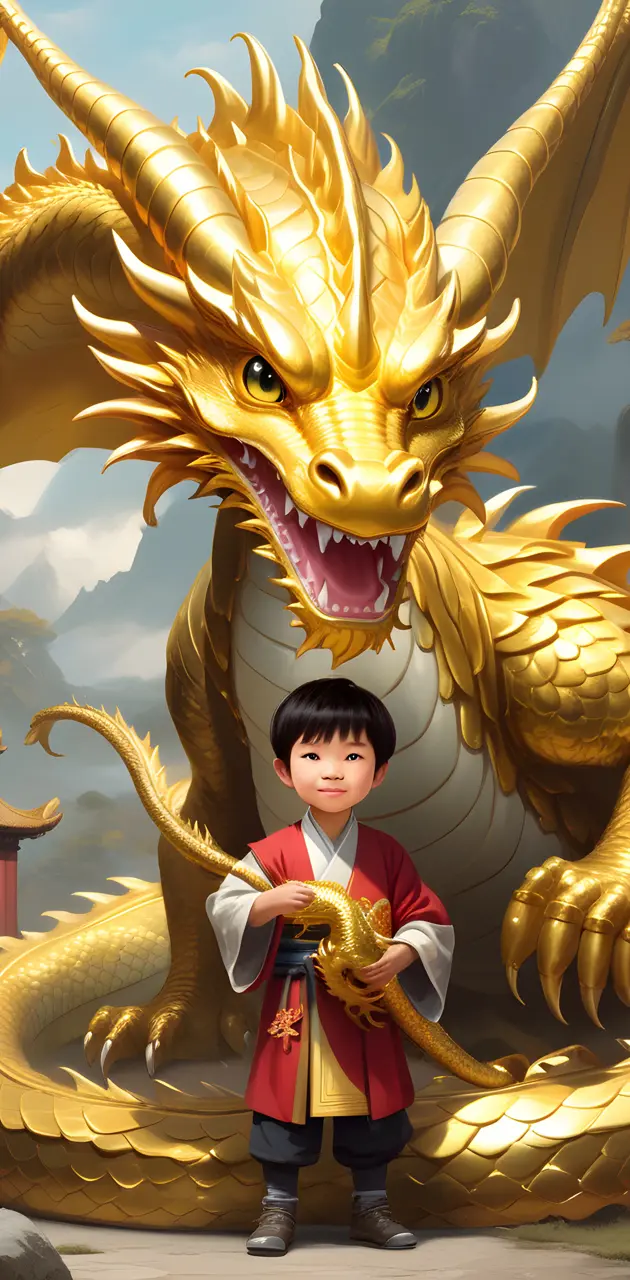 Little boy with golden dragon