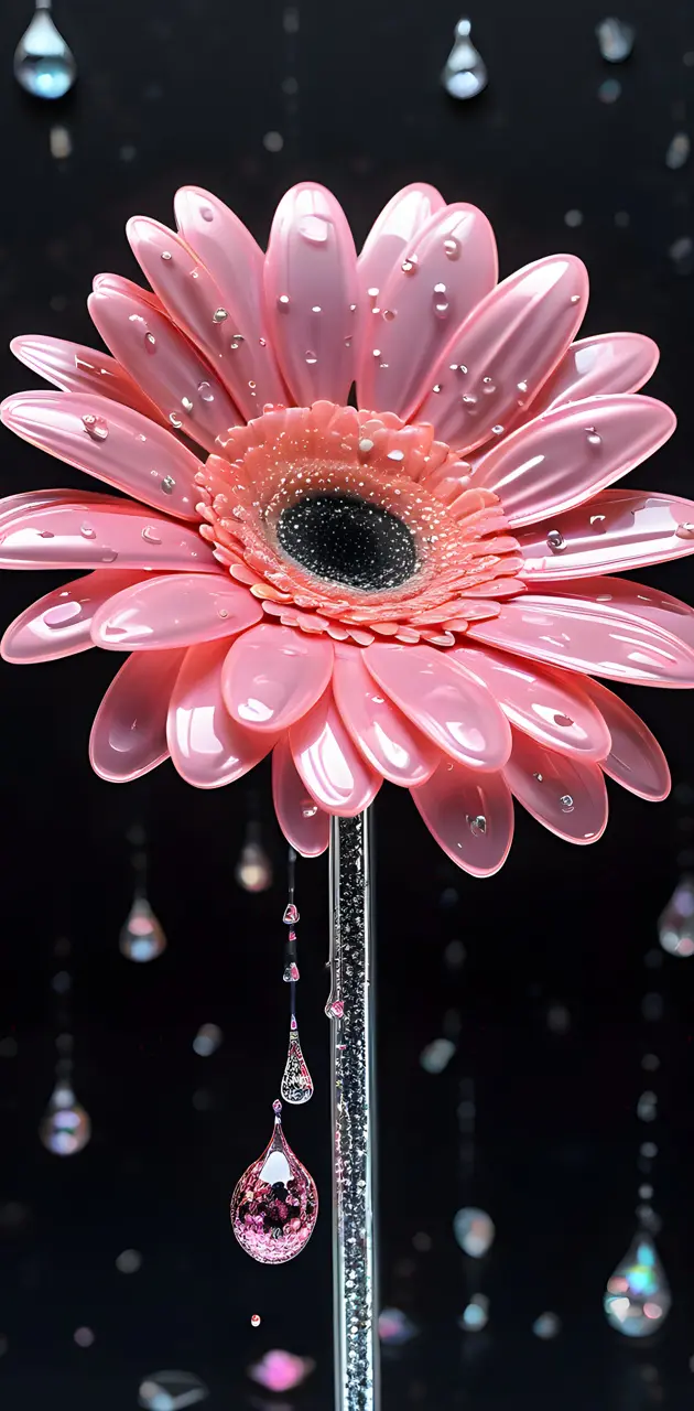 Rainy Glass Sparkling Gerbera Daisy