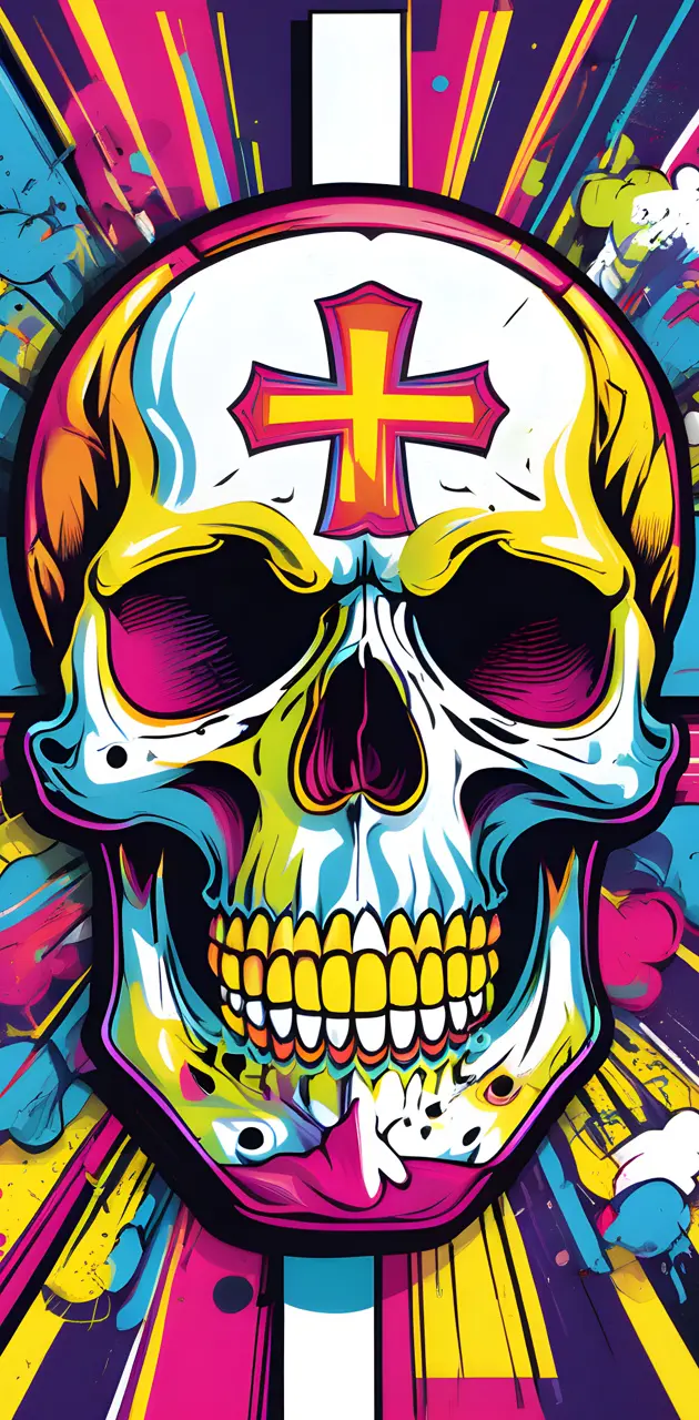 Colorful Skull & Cross