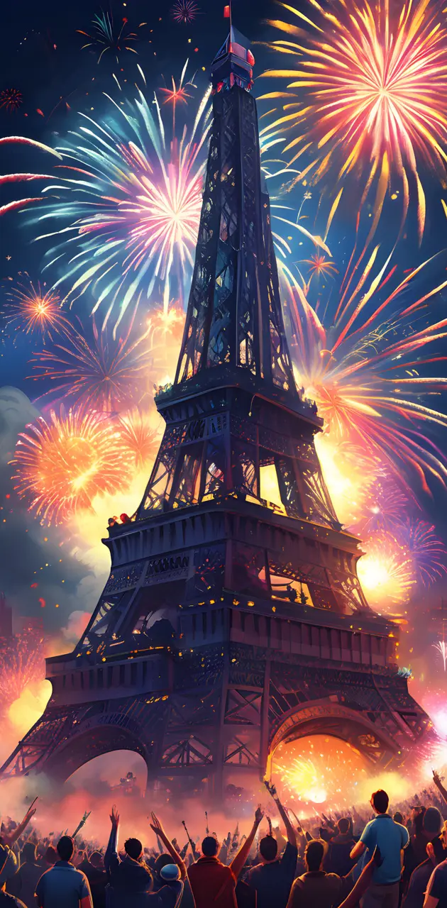 a large tower with fireworks in the sky